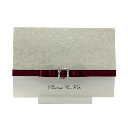 Wedding Invitation - C6 3 Panel Offset Olivia White Pearl Silver Foil