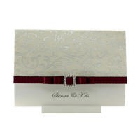 Wedding Invitations - C6 3 Panel Offset Olivia White Pearl Silver Foil - Click for more details