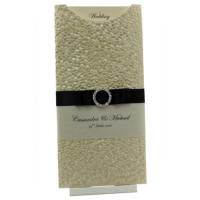 Wedding Invitations - DL Glamour Pocket - Pebbles Ivory Black Buckle - click for more details