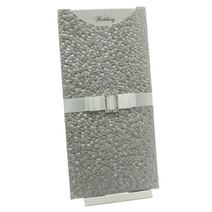 Wedding Invitations - DL Glamour Pocket - Pebbles Silver Rectangle Buckle