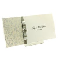 Wedding Invitation - DL Scored - Olivia White Pearl Chiffon Silver Foil - Click for more details