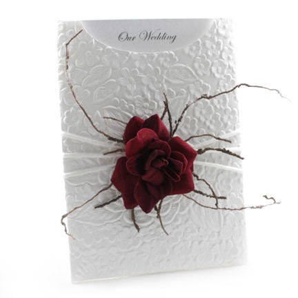 Wedding Invitations C6 Glamour Pocket Embossed Roses White Red