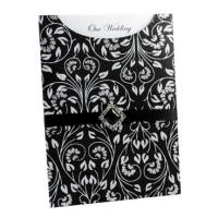 Wedding Invitatons - C6 Glamour Pocket - Black Floral Glitter Cluster - click for more details