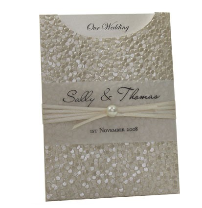 Wedding Invitations C6 Glamour Pocket Pebbles Ivory Cream Pearl