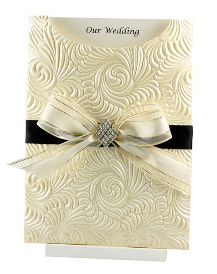 Wedding Invitation - C6 Glamour Pocket Majestic Swirl Ivory Pearl
