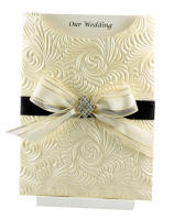 Wedding Invitation - C6 Pocket Majestic Swirl Ivory Diamond Cluster