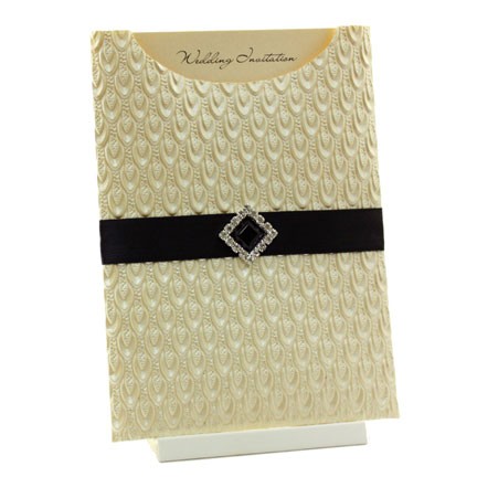 Wedding Invitation - C6 Glamour Pocket Peacock Ivory Pearl