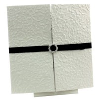 Wedding Invitations - Gate Fold Ice Gold with Embossed White Roses - Click for more details