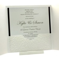 Wedding Invitations - Gate Fold Ice Gold with Embossed White Roses INSIDE