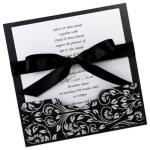 Wedding Invitations - 14.25cm Add A Pocket Black Floral Glitter - Click for more details