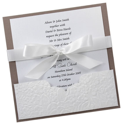 Wedding Invitation 1425cm Add A Pocket Embossed White Roses