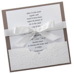 Wedding Invitations - 14.25cm Add-A-Pocket Embossed White Roses - click for more details
