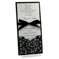 Wedding Invitations - DL Card with Black Floral Glitter Add-A-Pocket - Click for more details