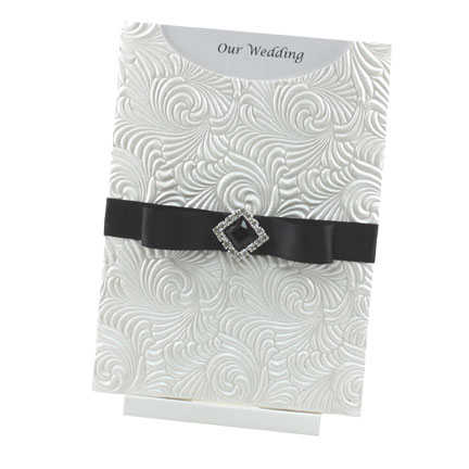 Wedding Invitations - C6 Glamour Pocket - Majestic Swirl White Pearl Cluster