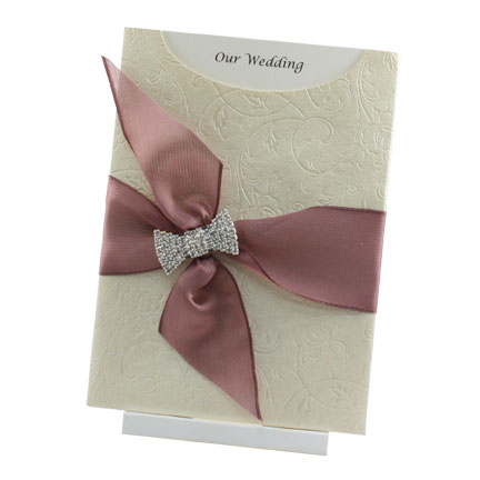 Wedding Invitations - C6 Glamour Pocket Olivia Ivory Pearl Bow
