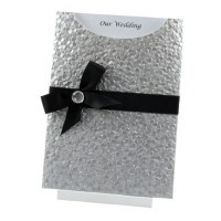 Wedding Invitations - C6 Glamour Pocket Pebbles Silver Black Bow - Click for more details