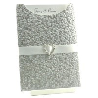 Wedding Invitations - C6 Glamour Pocket - Pebbles Silver Heart Buckle - Click for more details