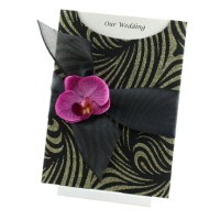 Wedding Invitations - C6 Glamour Pocket Venus Black Gold Glitter Orchid - Click for more details