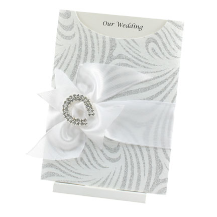 Wedding Invitations - C6 Glamour Pocket Venus White Silver Glitter Buckle