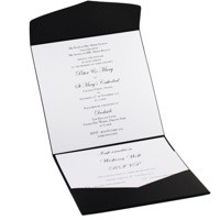 Wedding Invitations 150 Pouch Pocket Fold Licorice Black Autumn White Pearl - Inside View