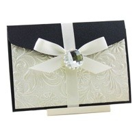 Wedding Invitations A6 Folio Pocket Fold Pouch Glittering with Tusacany & Black Large Diamante