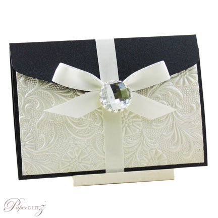 Inspirational Wedding Invitations A6 Folio Pocket Fold Glittering Black Tuscany