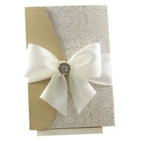 Wedding Invitations A6 Folio Pocket Fold Pouch Kraft Bridal White Bow