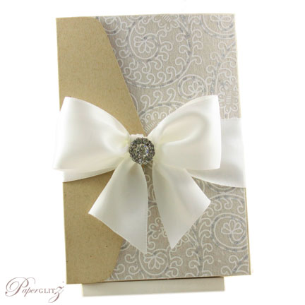 Inspirational Wedding Invitations A6 Folio Pocket Fold Pouch Kraft Bridal White Bow