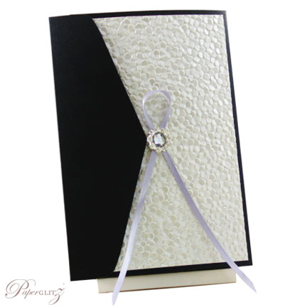 Inspirational Wedding Invitations A6 Folio Pocket Fold Licorice Black White Pebbles