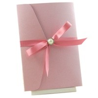 Christening Invitations A6 Folio Pocket Fold Pastel Pink Bow