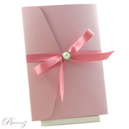 Inspirational Wedding Invitations A6 Folio Pocket Fold Pastel Pink with Bow
