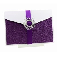 Wedding Invitations A6 Folio Pocket Fold Purple Pebbles Buckle
