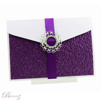 Inspirational Wedding Invitations A6 Folio Pocket Fold Purple Pebbles Buckle