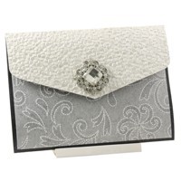 Wedding Invitation -C6 Pouch Pocket Fold Glittering Black Charlyse, Pebbles & Brooch