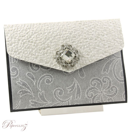 Inspirational Wedding Invitations C6 Pouch Pocket Fold Glittering Black Charlyse Pebbles