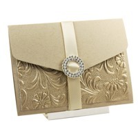 Wedding Invitations C6 Pouch Pocket Fold Recycled Kraft with Tuscany & Buckle