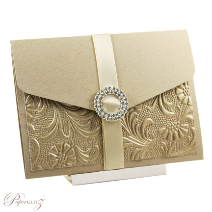 Inspirational Wedding Invitations C6 Pouch Pocket Fold Recycled Kraft with Mink Tuscany & Buckle