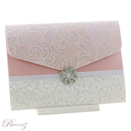 Inspirational Wedding Invitations C6 Pouch Pocket Fold Pastel Pink Charlyse Pebbles