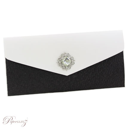 Inspirational Wedding Invitations DL Pouch Pocket Fold Diamond White Black Pebbles