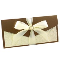Wedding Invitations DL Pouch Pocket Fold Bronze Embossed Ivory Flowers