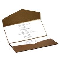 Wedding Invitations DL Pouch Pocket Fold Bronze Embossed Ivory Flowers - Inside View