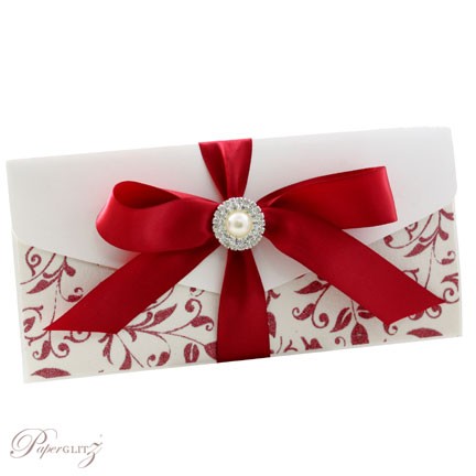 Inspirational Wedding Invitations DL Pouch Pocket Fold Diamond White Red Pink Enchanthing