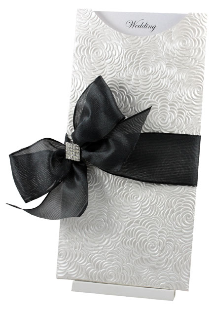 Wedding Invitations - DL Glamour Pocket - Bouquet White Pearl & Black