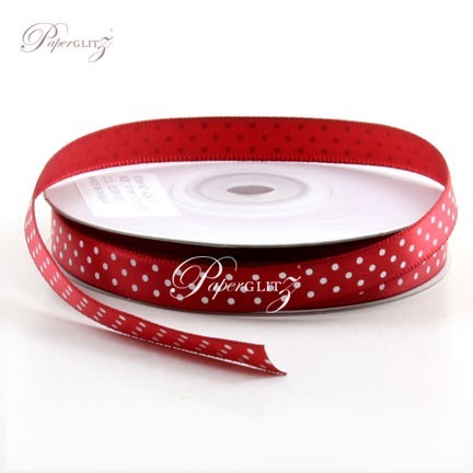 10mm Satin with White Polka Dots - 25Mtr Roll - Jester Red