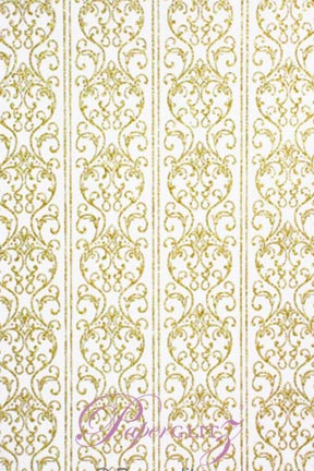 Handmade Chiffon Paper - Damask White & Gold Glitter Full Sheets (56x76cm)