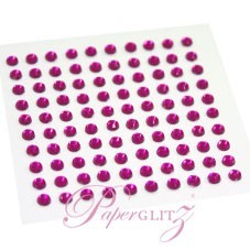 Self-Adhesive Diamantes - 3mm Round Fuchsia - Sheet of 100
