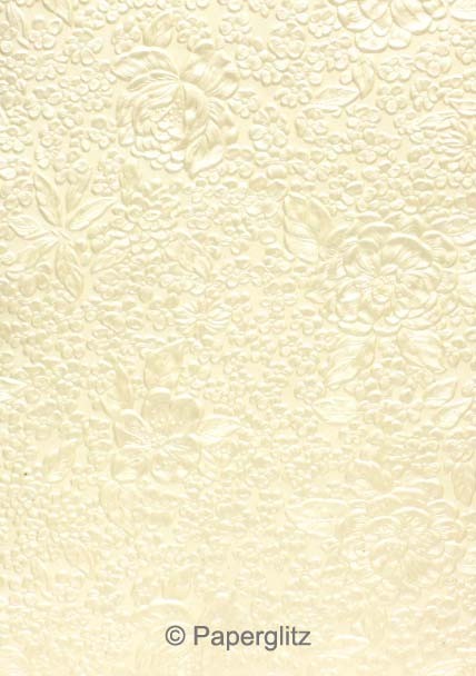 Handmade Embossed Paper - Embossed Flowers Ivory Pearl Full Sheet (56x76cm)