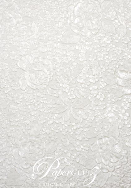 Handmade Embossed Paper - Embossed Flowers White Pearl Full Sheet (56x76cm)