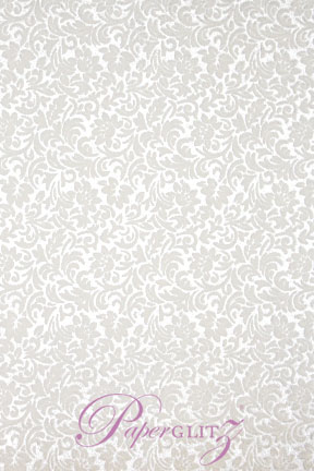 Handmade Flocked Paper - Flourish Bridal White Flock on White Pearl A4 Sheets