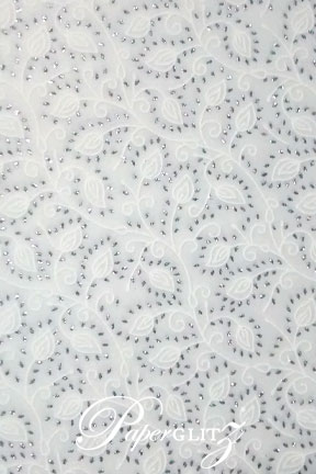 Handmade Chiffon Paper - Leaves White Print & Silver Glitter Full Sheets (56x76cm)